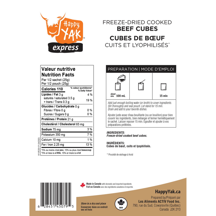 Freeze-Dried Cooked Beef Cubes (50g)